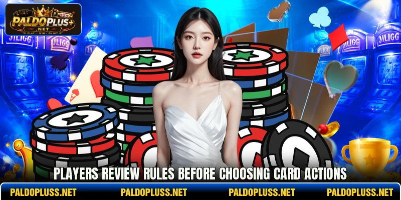 Players review rules before choosing card actions Players review rules before choosing card actions